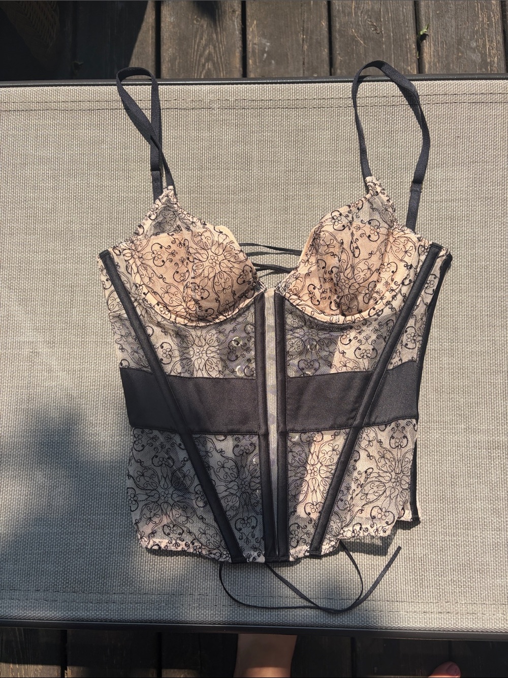 Victoria's Secret Black and Cream Lace Bustier